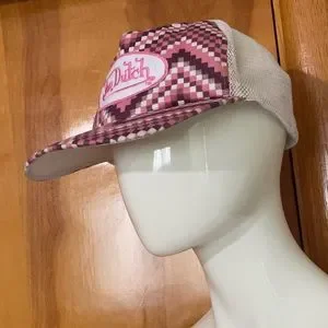 Rare Von Dutch Checkered Trucker Hat White Pink Vintage Vintage White, Pink and Brown Von Dutch Cap / Von Dutch Cap  main image 3